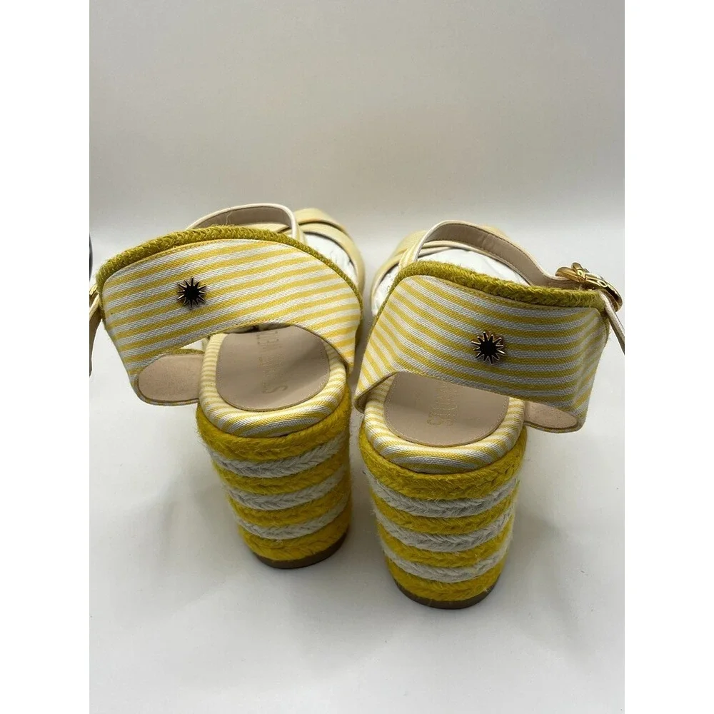 Stuart Weitzman Mirela Stripes Womens US 7.5C Ankle Strap Wedge Sandals NWOB